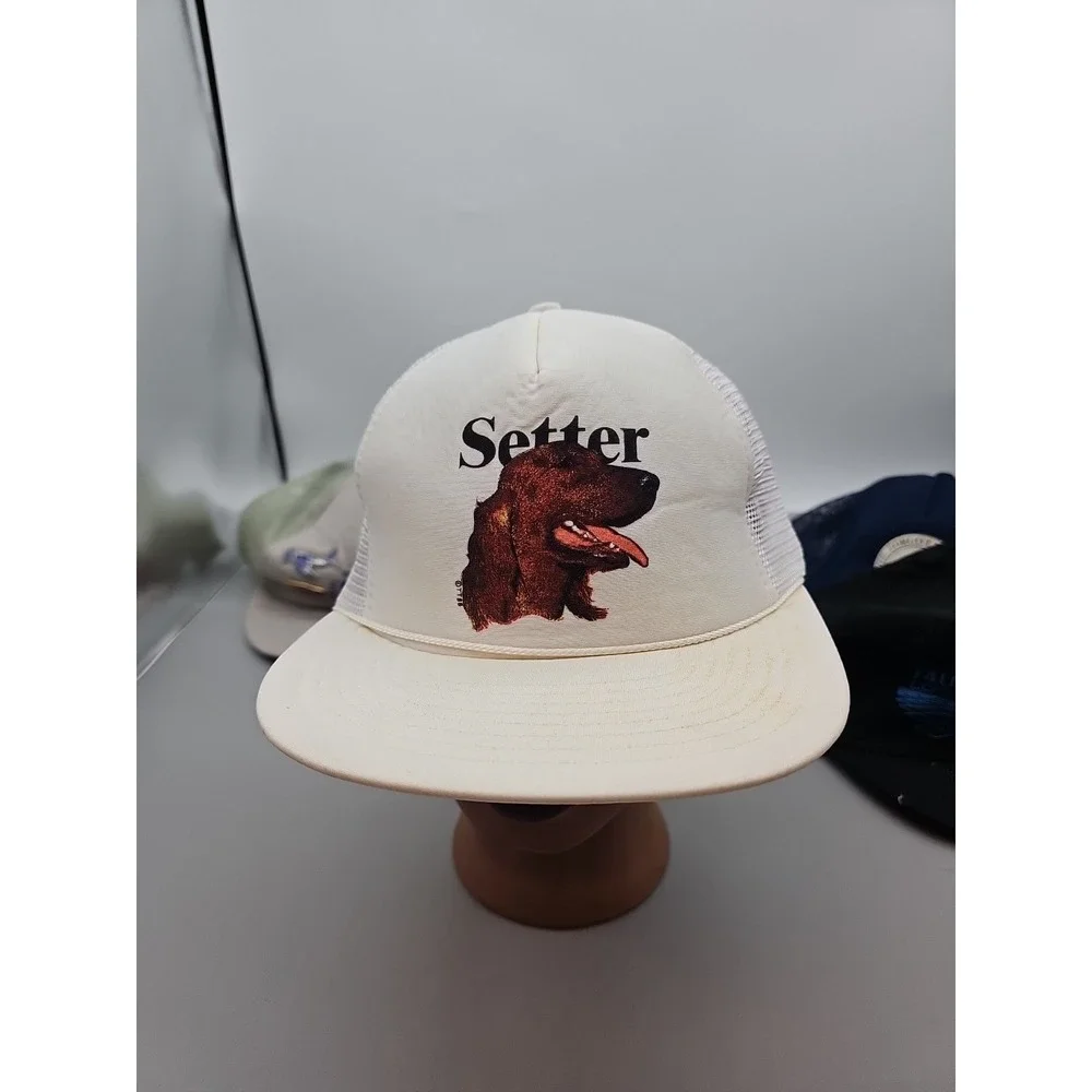 Vintage Irish Setter Dog Logo Foam Mesh Snapback Trucker‎ Hat, NOS White